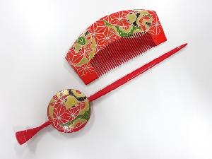 アンティーク　漆塗り蒔絵　櫛・簪セット